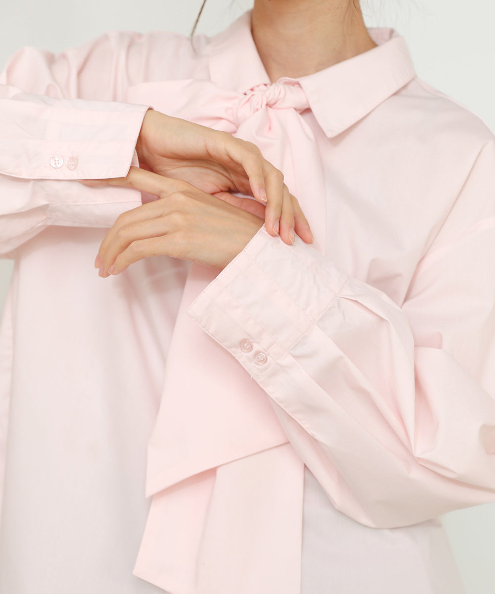 袖タックボウタイリボン付ブラウス