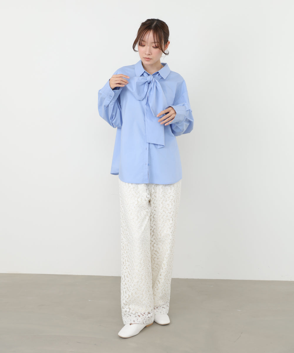 袖タックボウタイリボン付ブラウス