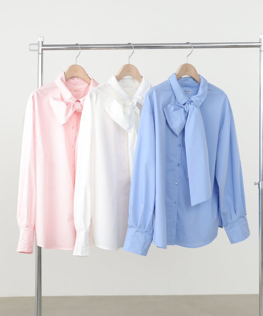 袖タックボウタイリボン付ブラウス