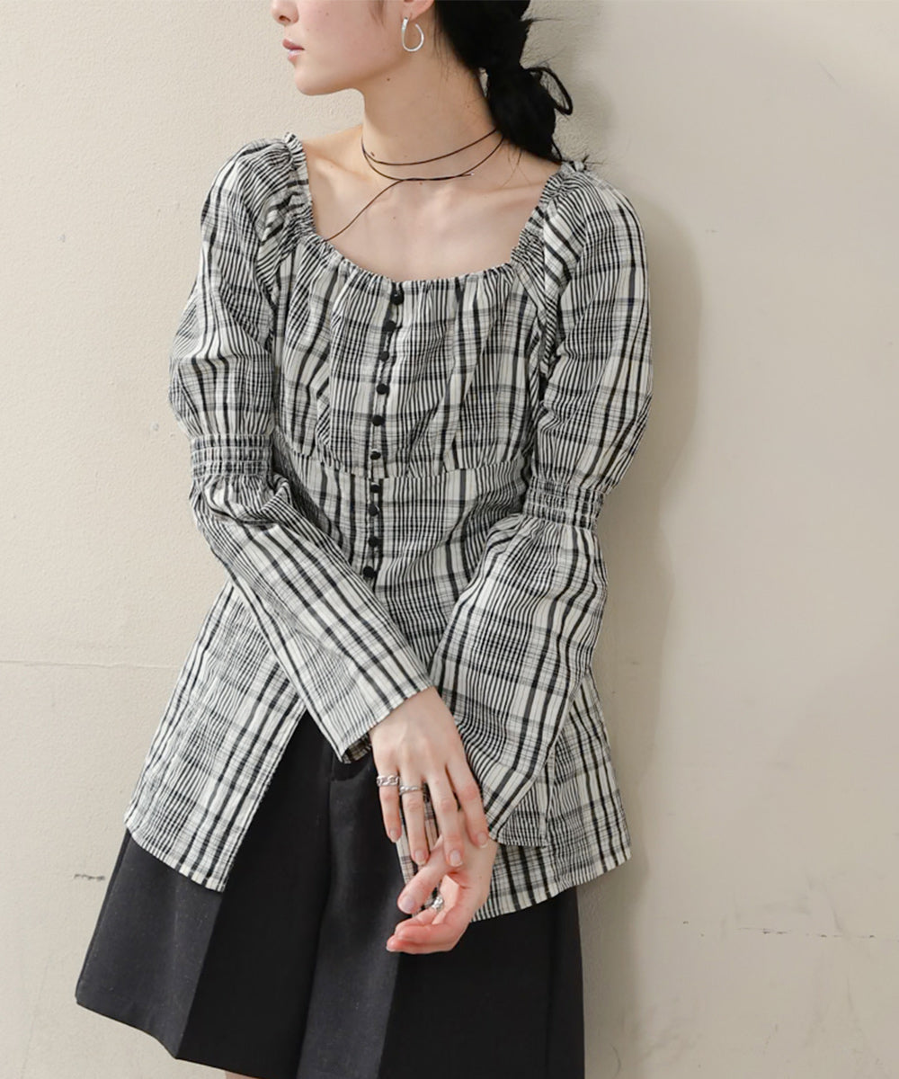 チェック前開きビスチェ風チュニック