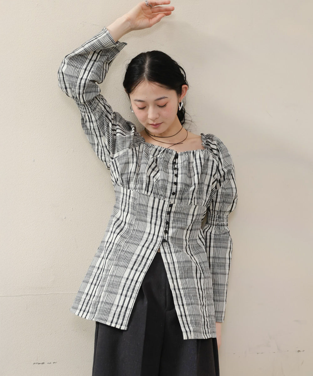チェック前開きビスチェ風チュニック
