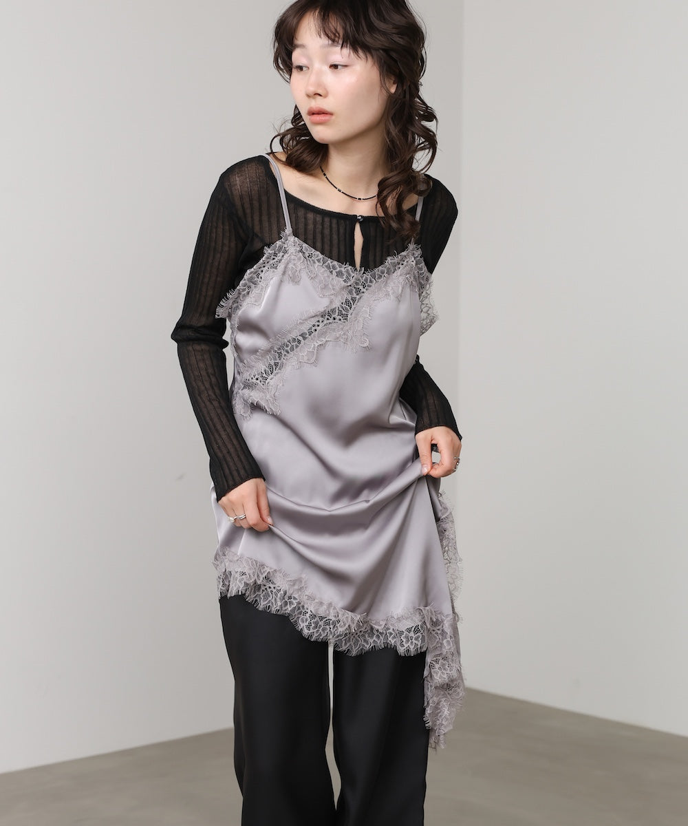 レースアシンメトリーサテンキャミソール