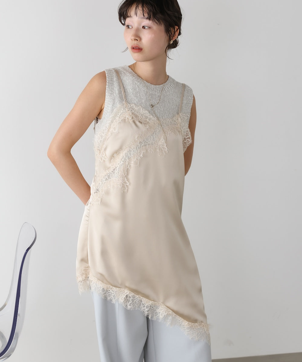 レースアシンメトリーサテンキャミソール