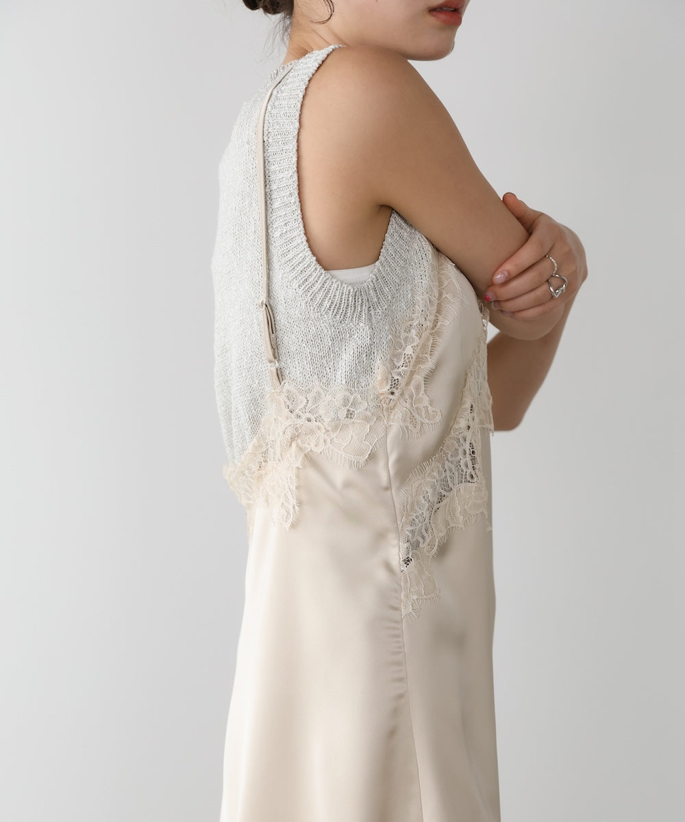 レースアシンメトリーサテンキャミソール
