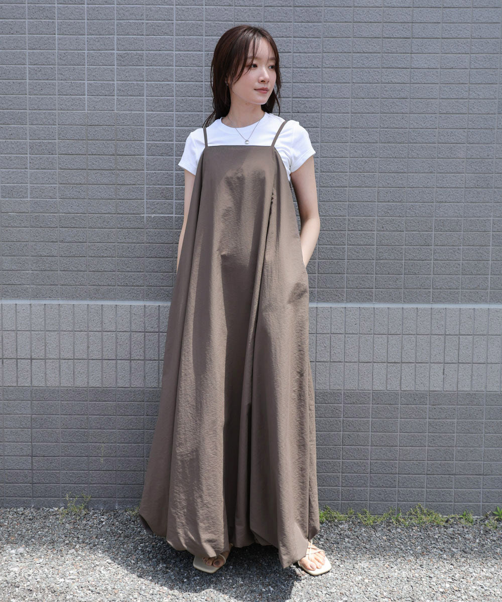 裾バルーンバックギャザーキャミワンピース