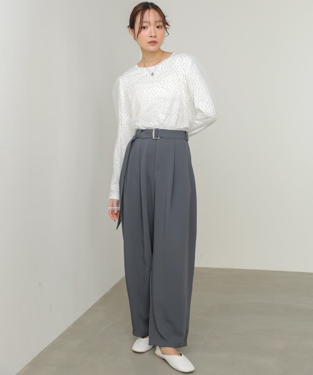 【選べるサイズ展開】ツータックルーズベルト付スラックスパンツ