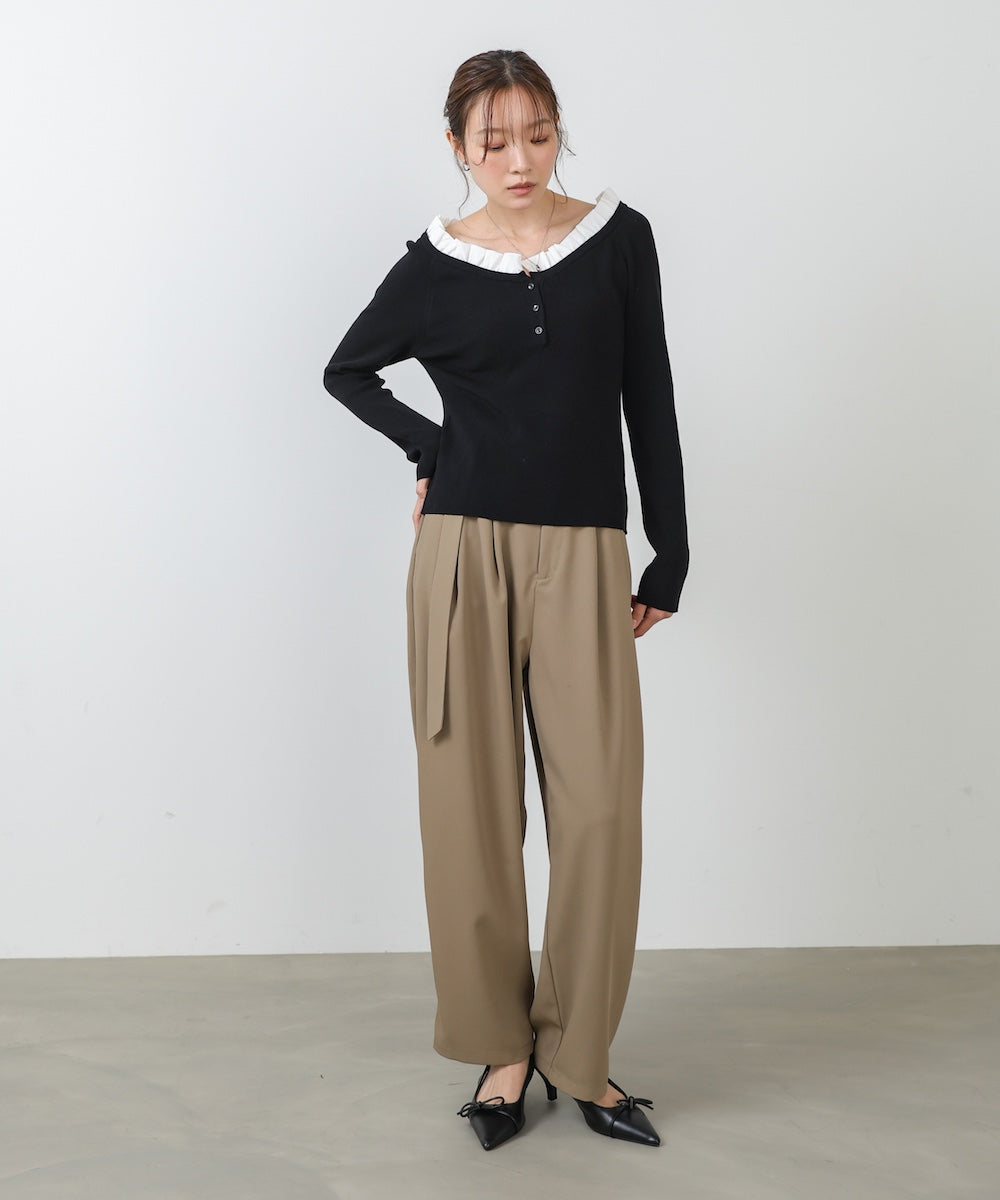 【選べるサイズ展開】ツータックルーズベルト付スラックスパンツ