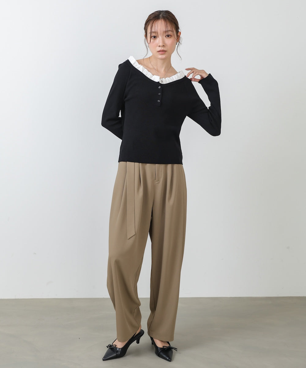 【選べるサイズ展開】ツータックルーズベルト付スラックスパンツ