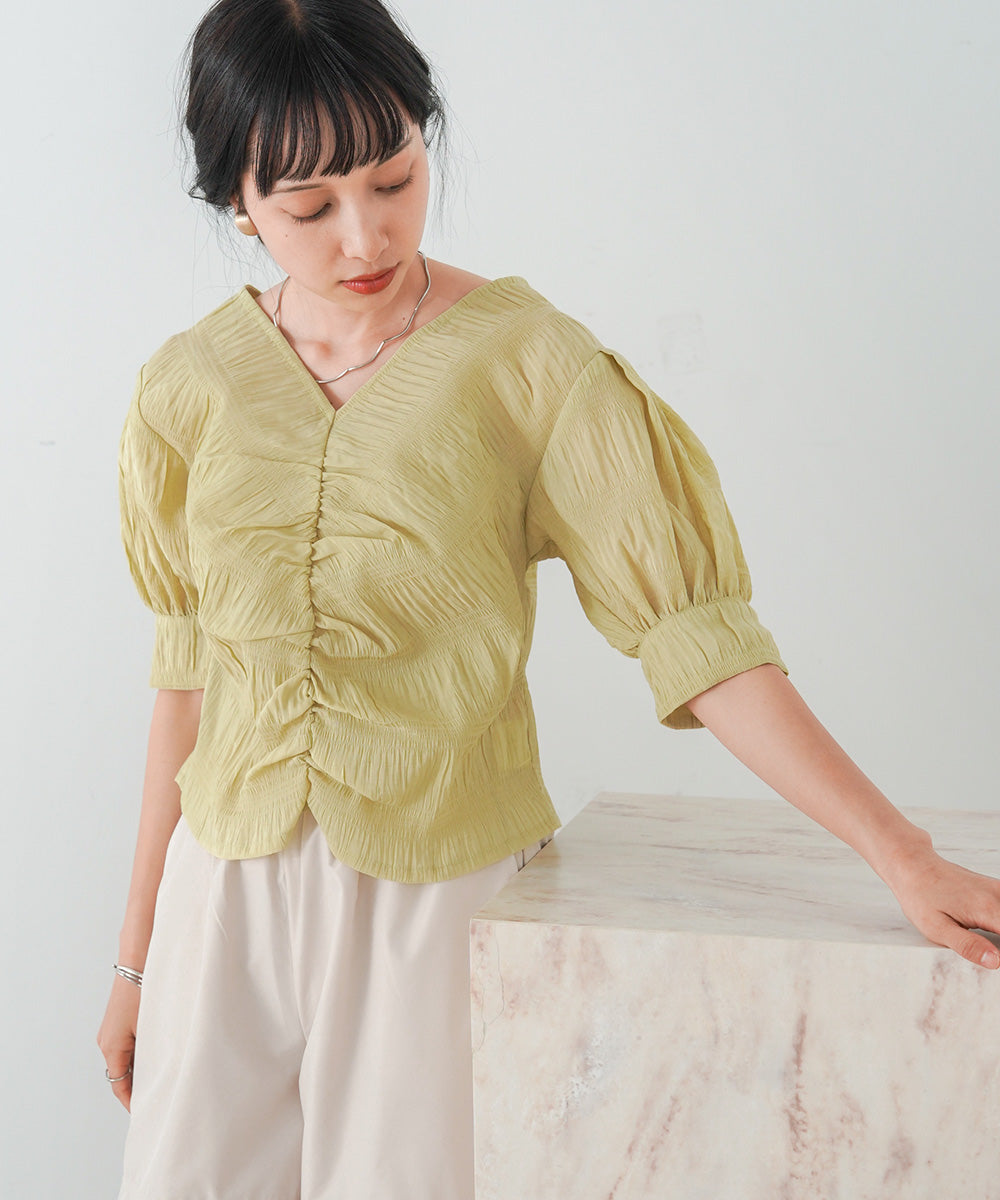 PUFF SLEEVE RUCHED BLOUSE