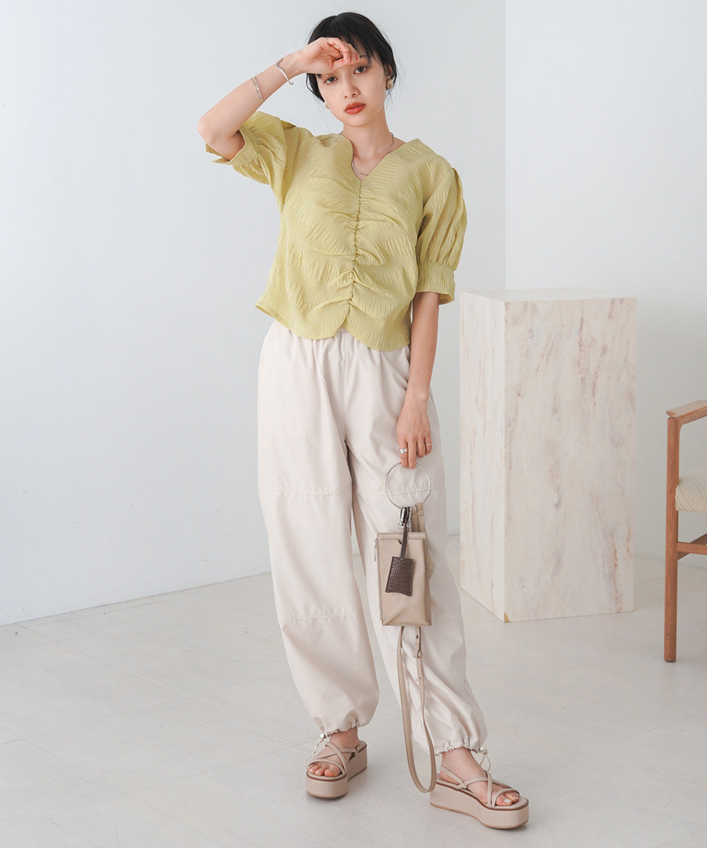 PUFF SLEEVE RUCHED BLOUSE