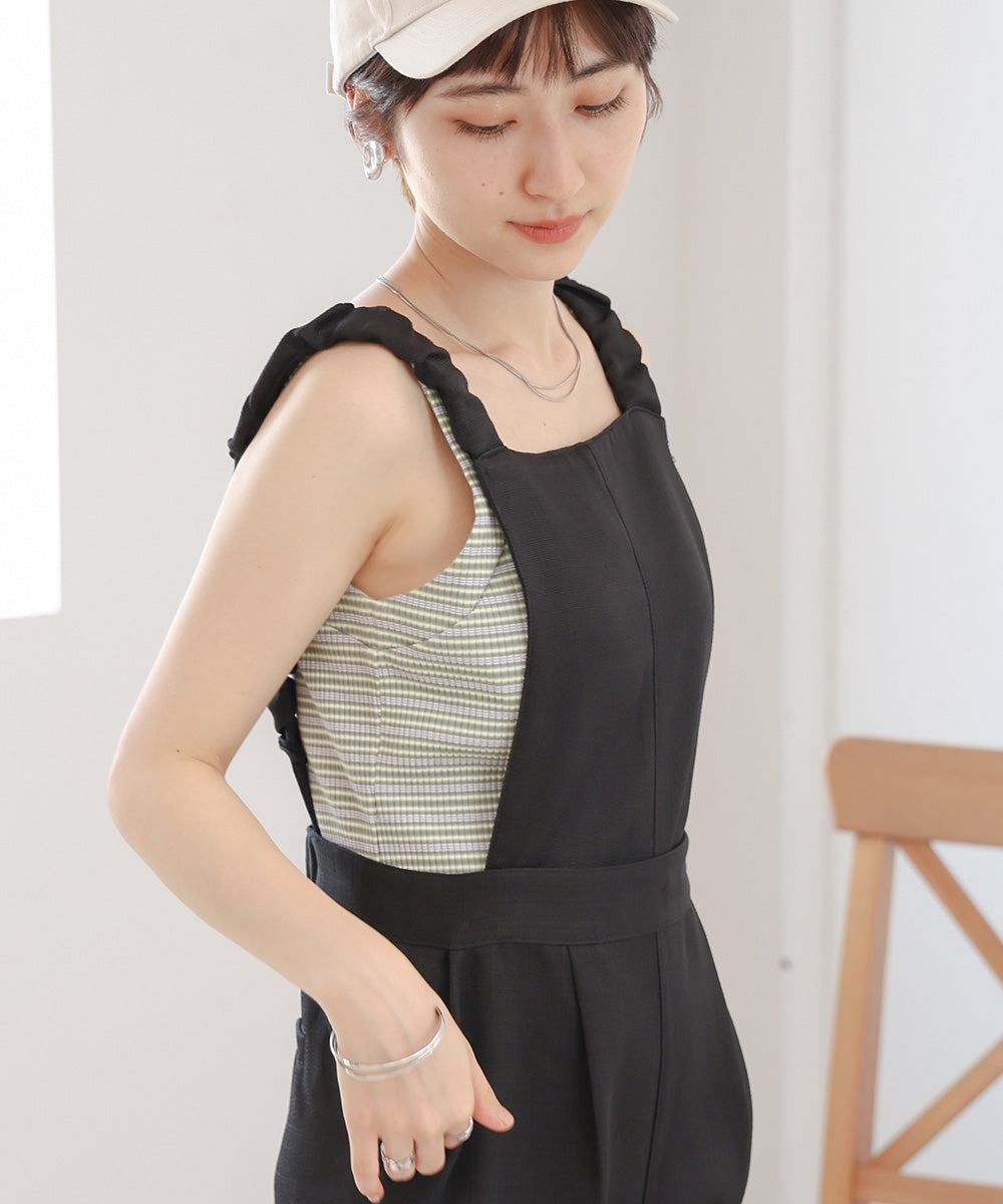 2WAY SHOULDER SHIRRING SALOPETTE