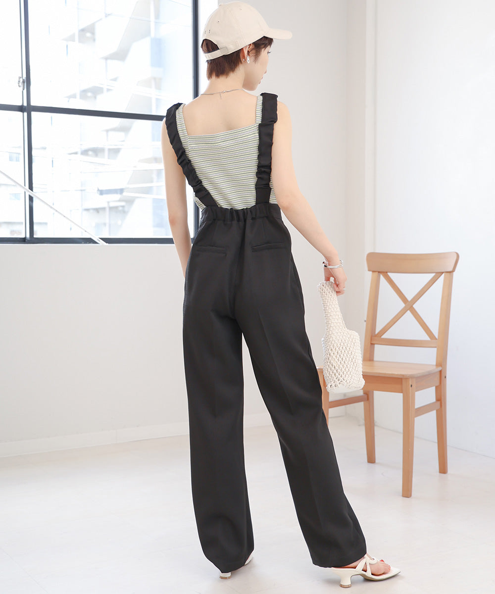 2WAY SHOULDER SHIRRING SALOPETTE