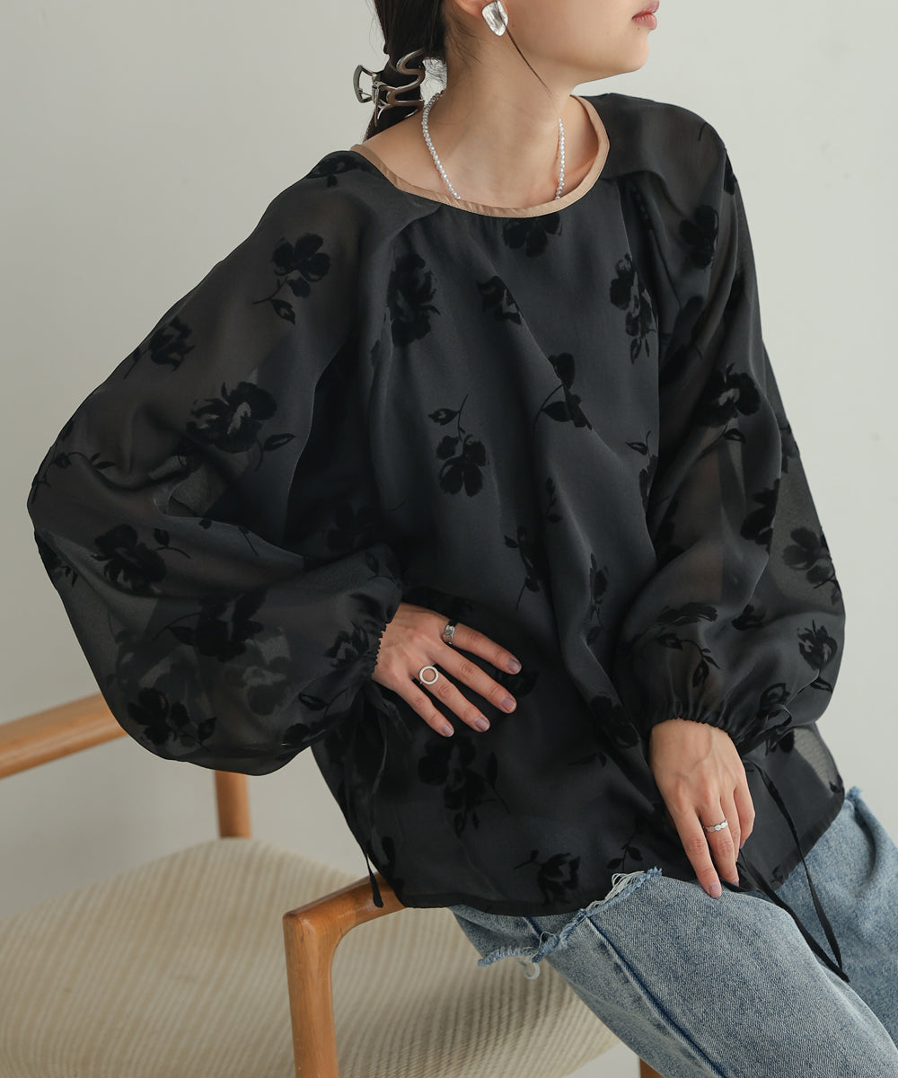 SHEER FLOCKY FLOWER BLOUSE – Bab