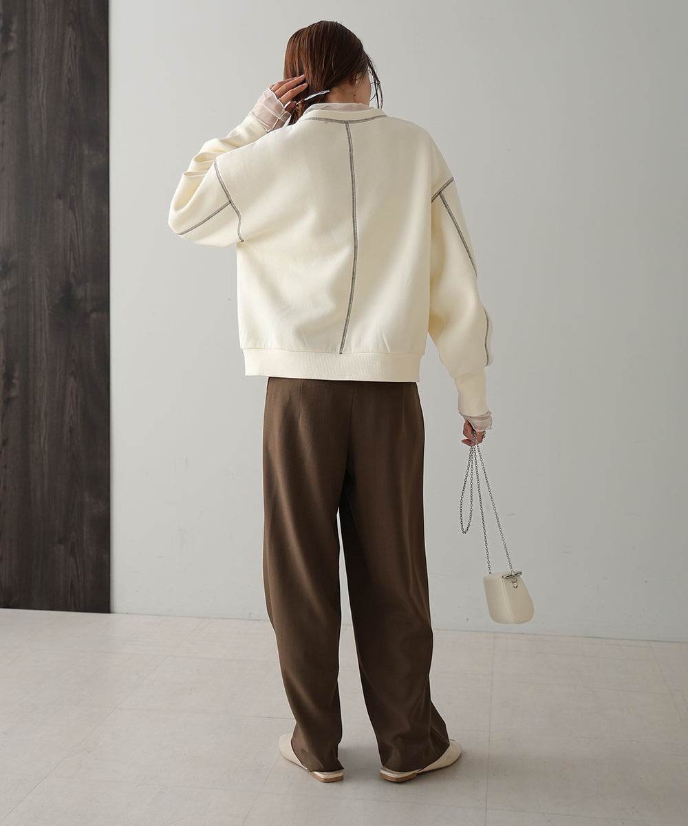 DOUBLE ZIP COLOR STITCHING BRUSHED LINING SWEAT