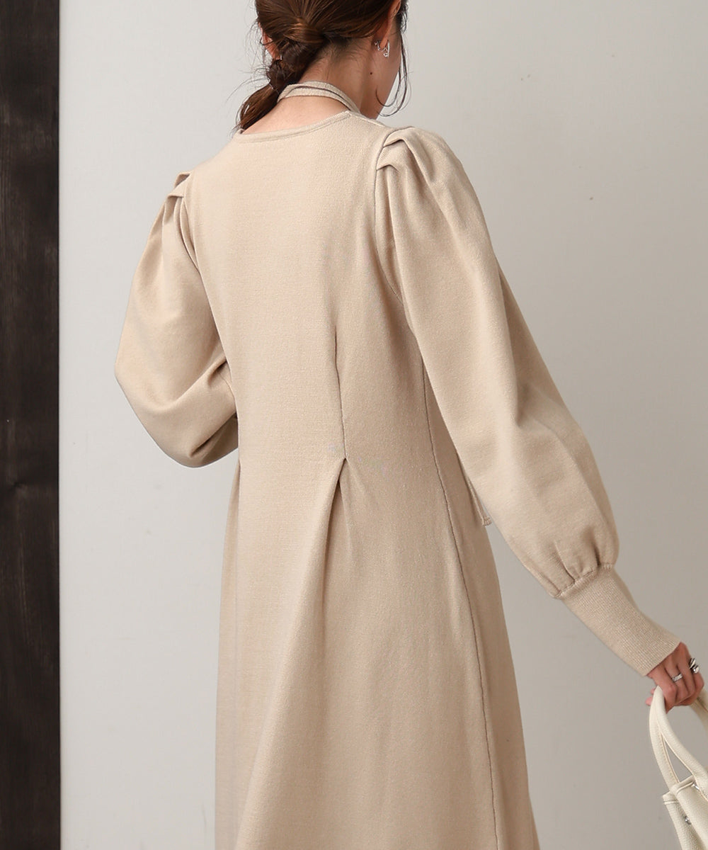 WAIST TUCK FLARE LINE KNIT ONEPIECE