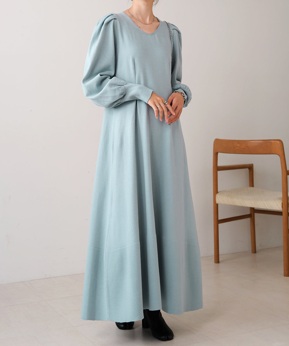 WAIST TUCK FLARE LINE KNIT ONEPIECE