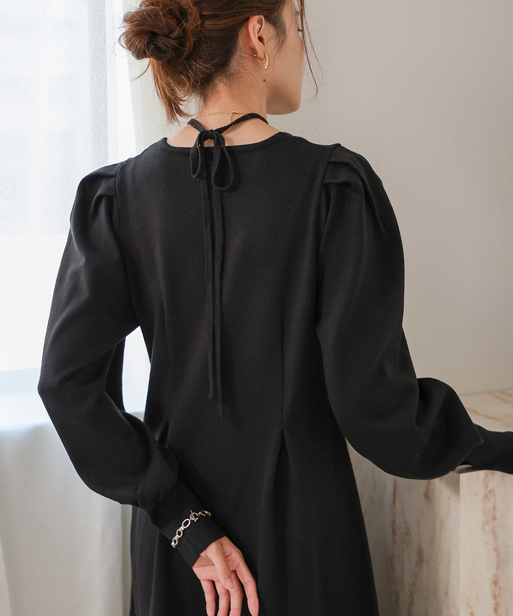 WAIST TUCK FLARE LINE KNIT ONEPIECE