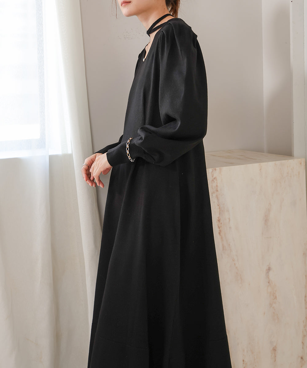 WAIST TUCK FLARE LINE KNIT ONEPIECE