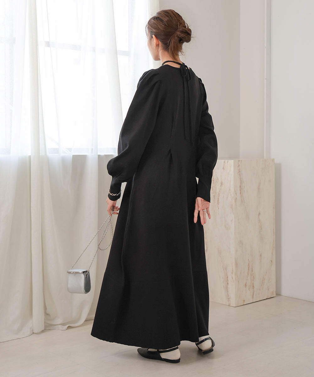 WAIST TUCK FLARE LINE KNIT ONEPIECE