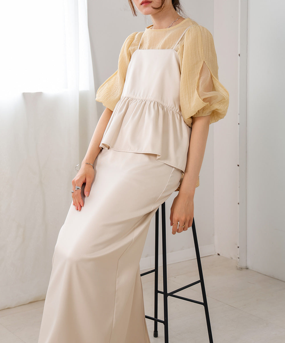 【低身長向けサイズあり】ペプラムIラインキャミワンピース