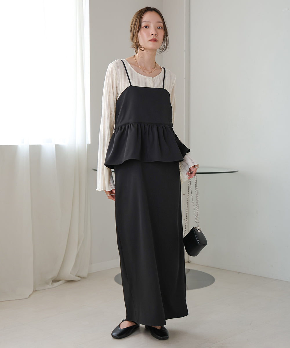 【低身長向けサイズあり】ペプラムIラインキャミワンピース