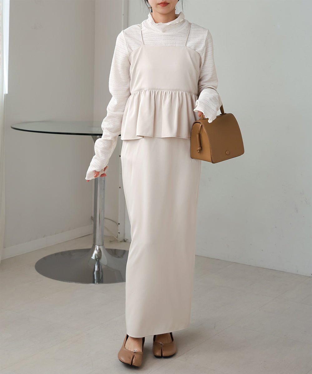 【低身長向けサイズあり】ペプラムIラインキャミワンピース