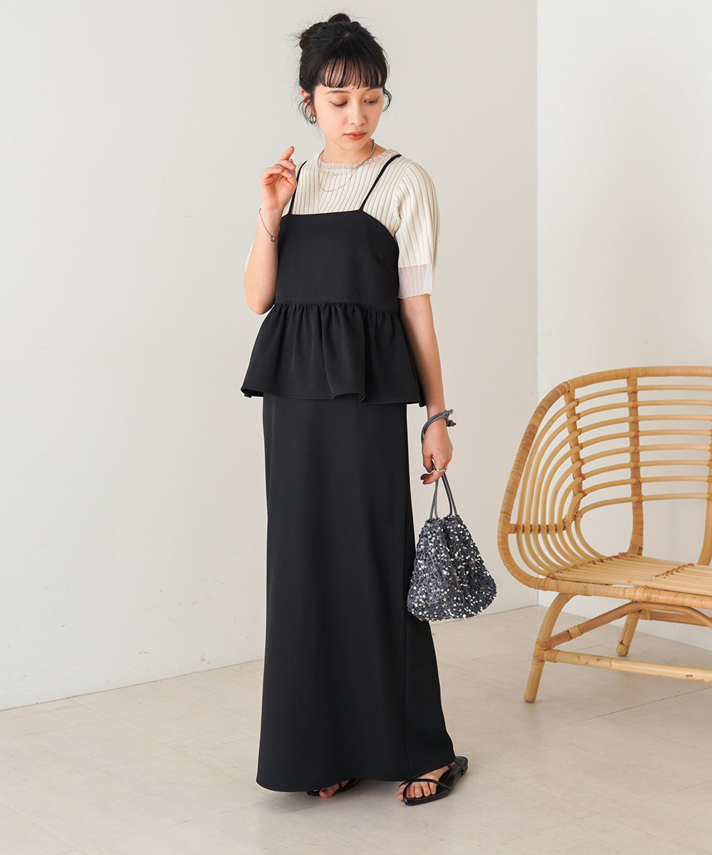 【低身長向けサイズあり】ペプラムIラインキャミワンピース