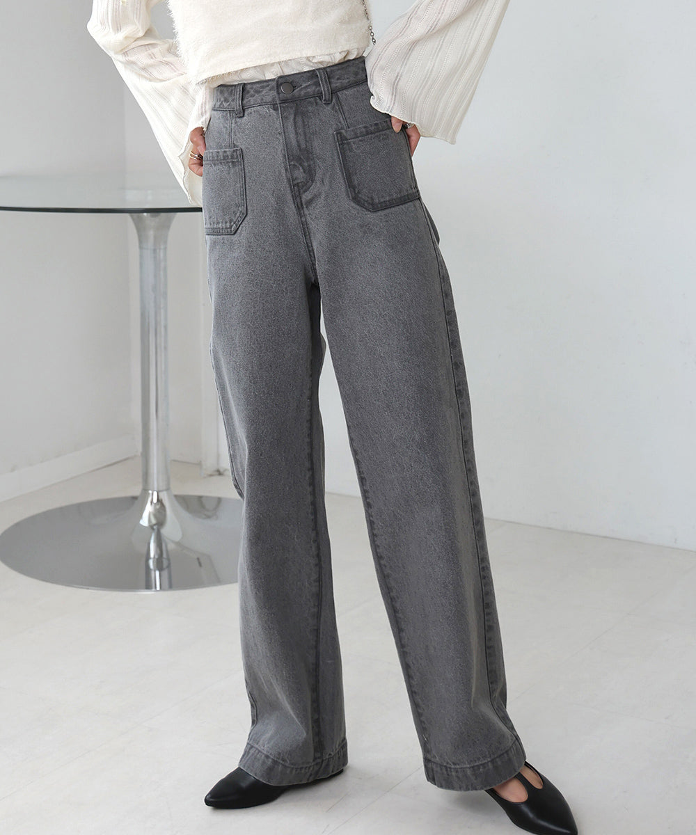FRONT DOUBLE POCKET DENIM PANTS