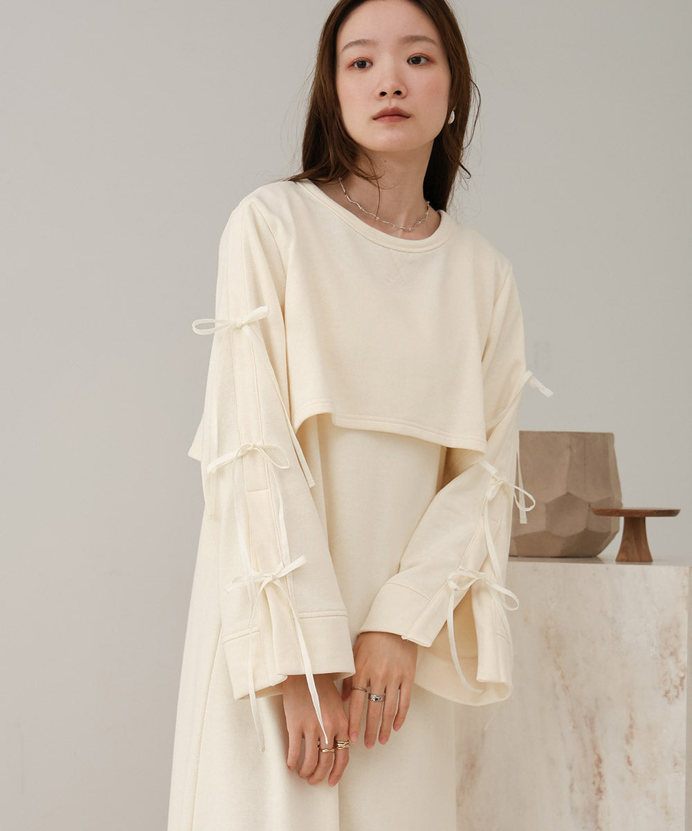 SLEEVE RIBBON SWEAT ONEPIECE