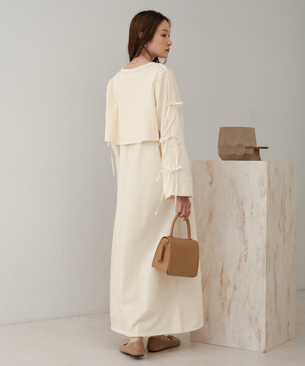 SLEEVE RIBBON SWEAT ONEPIECE
