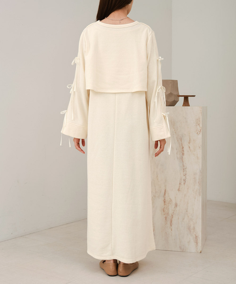 SLEEVE RIBBON SWEAT ONEPIECE