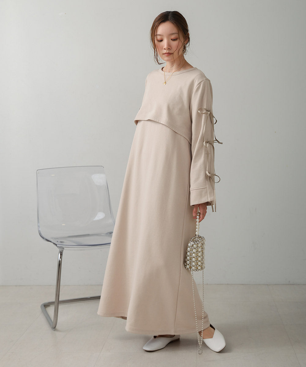 SLEEVE RIBBON SWEAT ONEPIECE