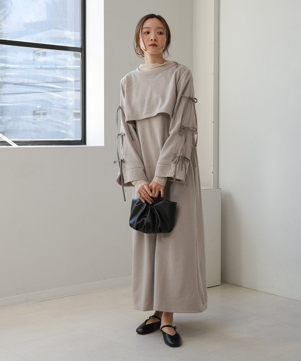 SLEEVE RIBBON SWEAT ONEPIECE