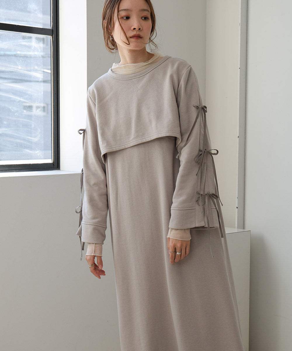 SLEEVE RIBBON SWEAT ONEPIECE