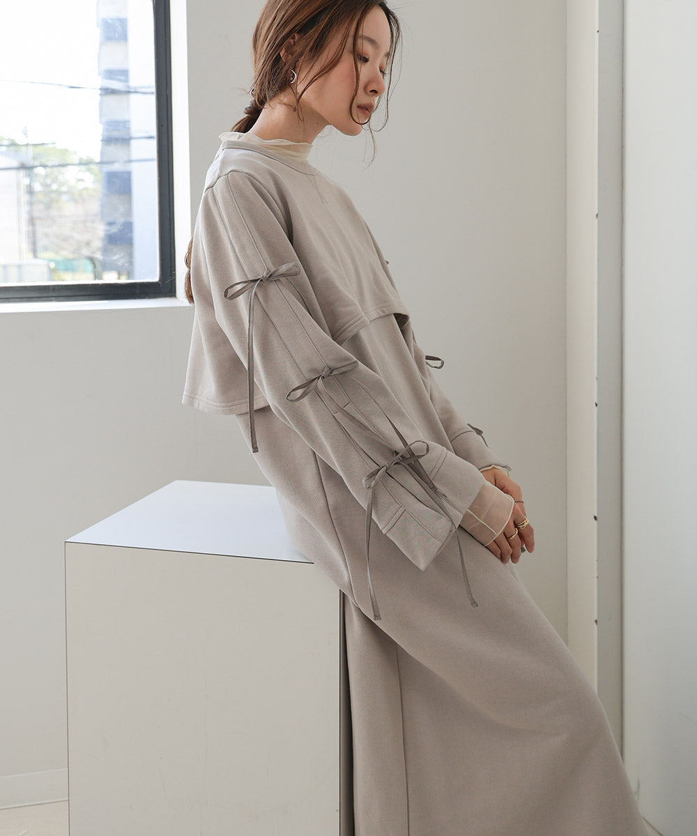 SLEEVE RIBBON SWEAT ONEPIECE