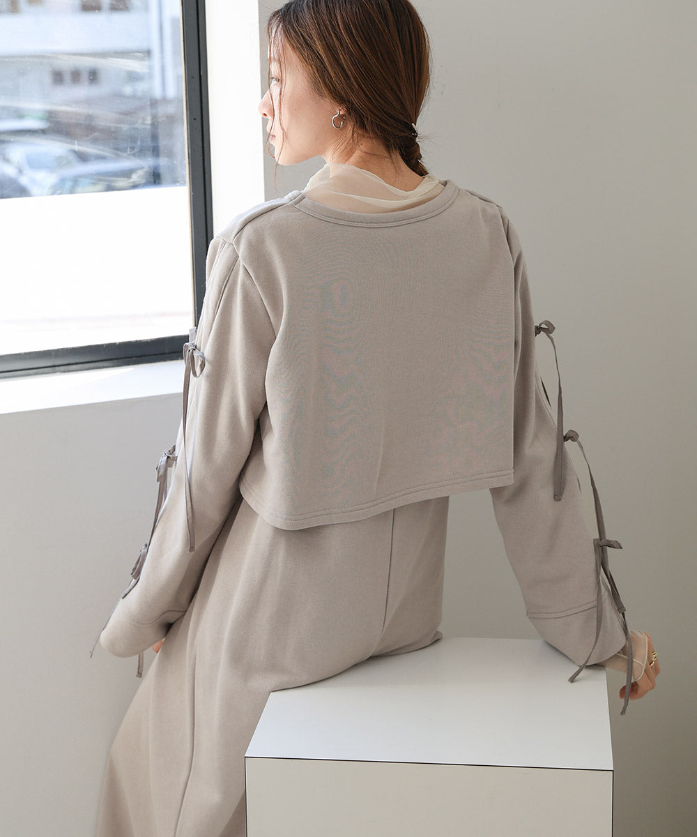 SLEEVE RIBBON SWEAT ONEPIECE
