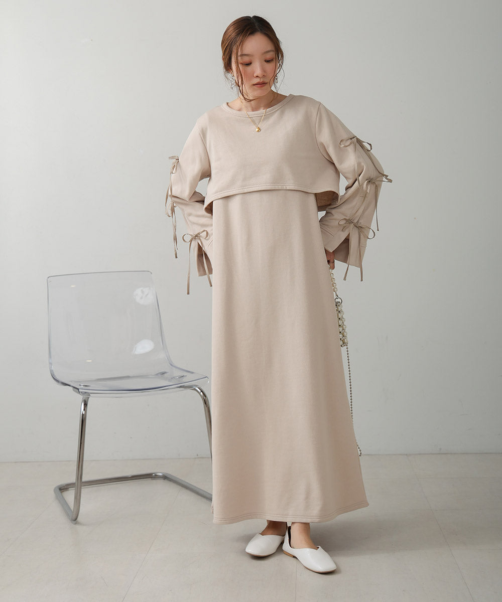 SLEEVE RIBBON SWEAT ONEPIECE