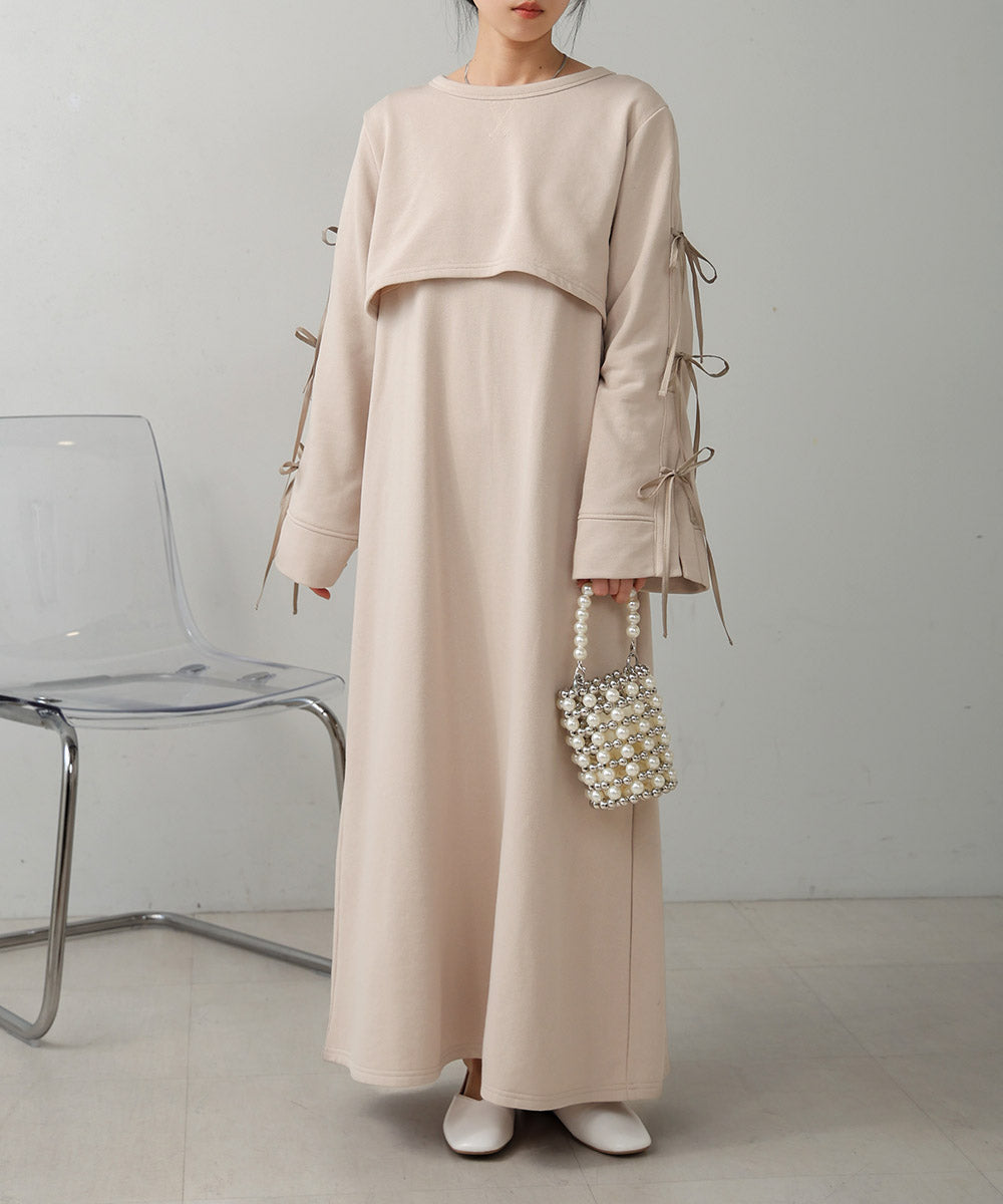 SLEEVE RIBBON SWEAT ONEPIECE