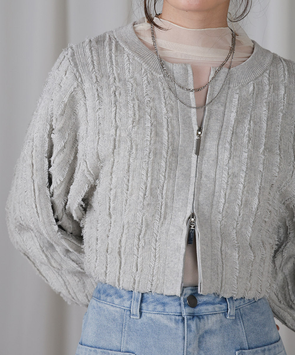 FRINGE DOUBLE ZIP CARDIGAN TOPS