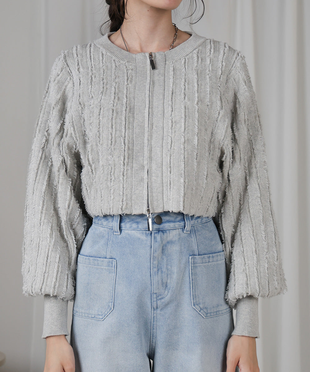 FRINGE DOUBLE ZIP CARDIGAN TOPS