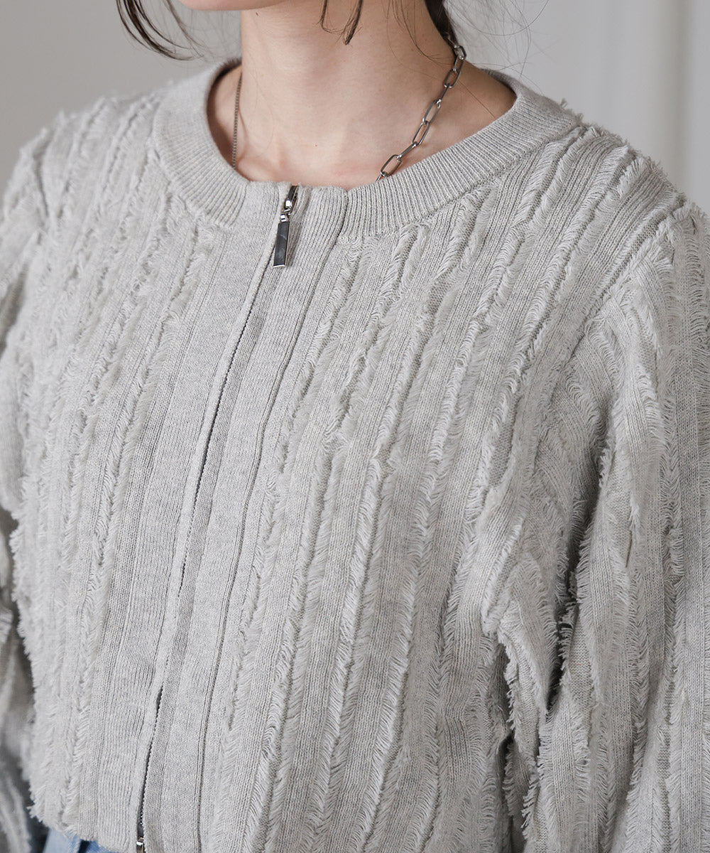 FRINGE DOUBLE ZIP CARDIGAN TOPS