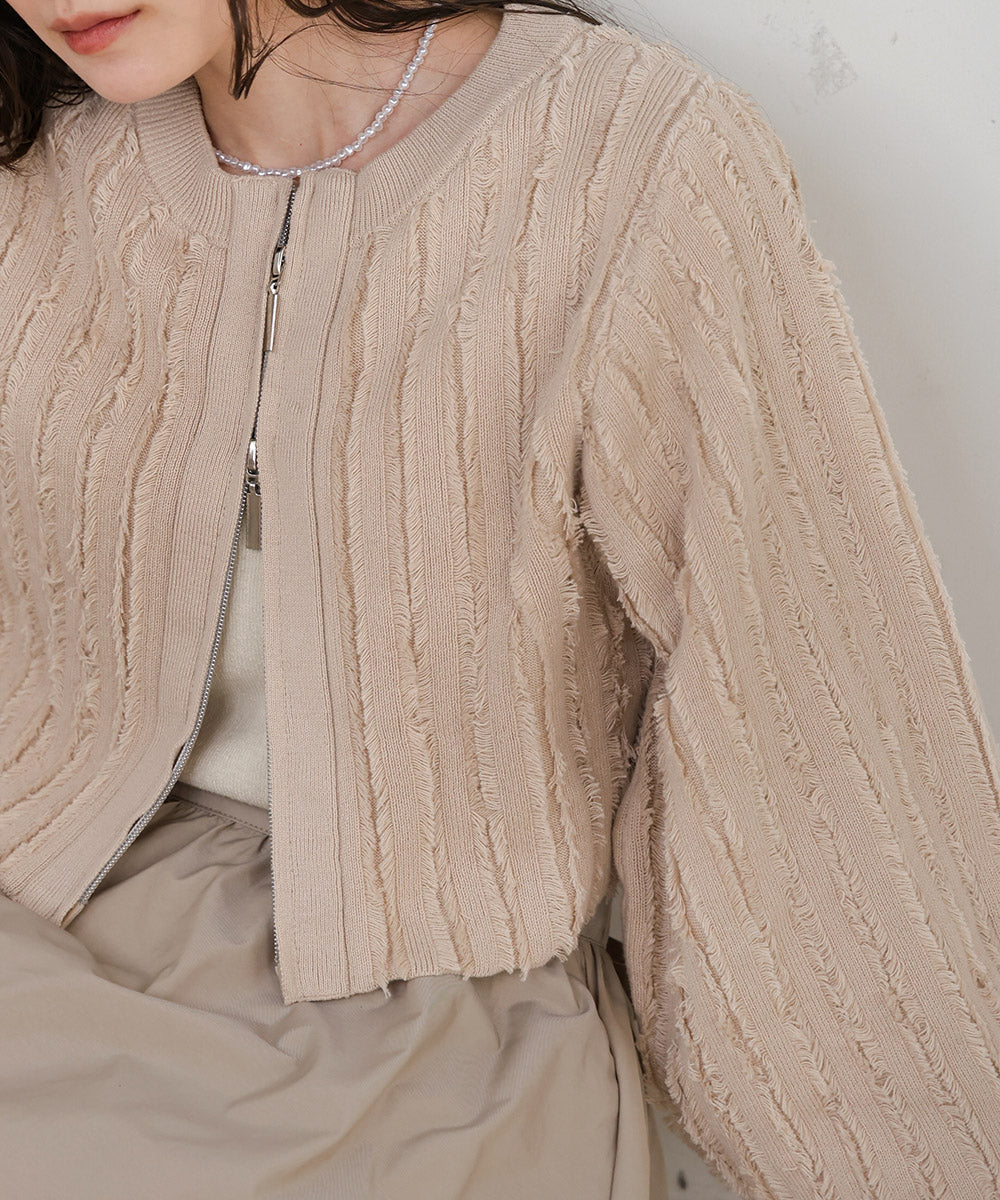 FRINGE DOUBLE ZIP CARDIGAN TOPS