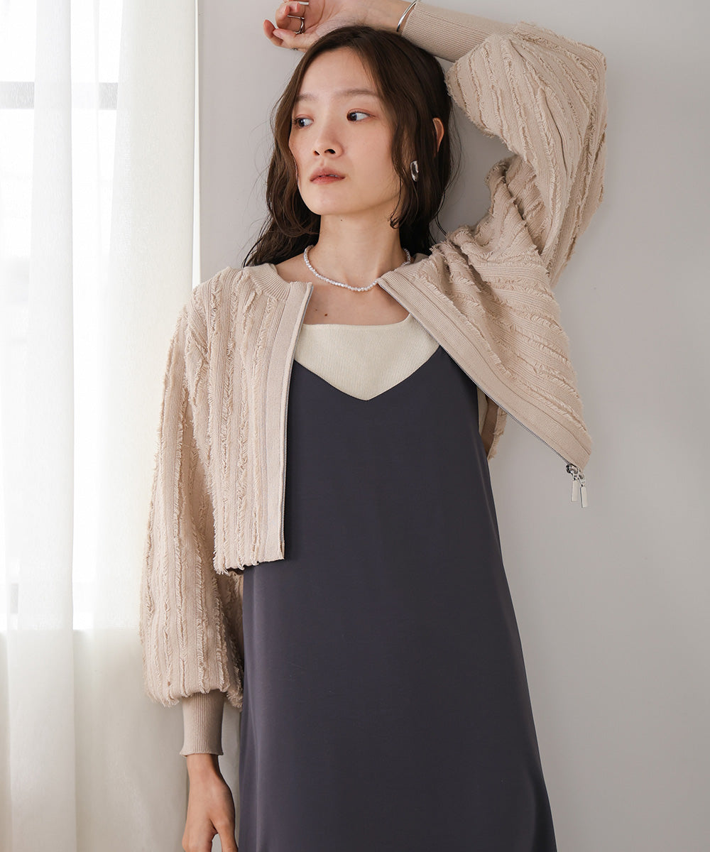 FRINGE DOUBLE ZIP CARDIGAN TOPS