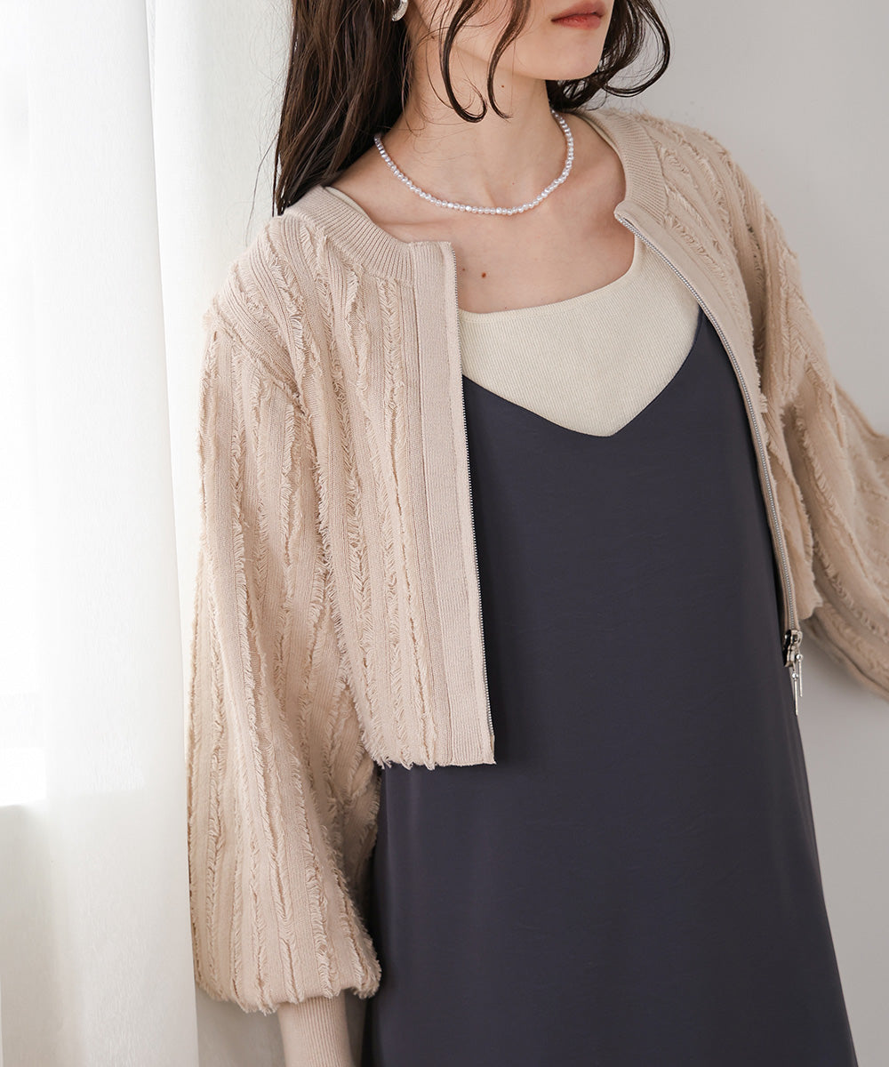 FRINGE DOUBLE ZIP CARDIGAN TOPS