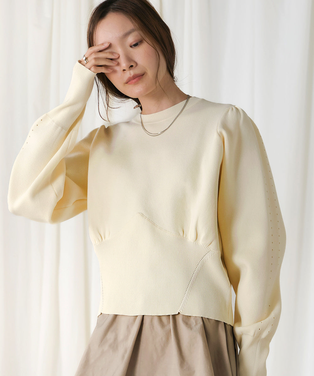 SWEAT-LIKE WAIST SWITCHING KNIT TOPS