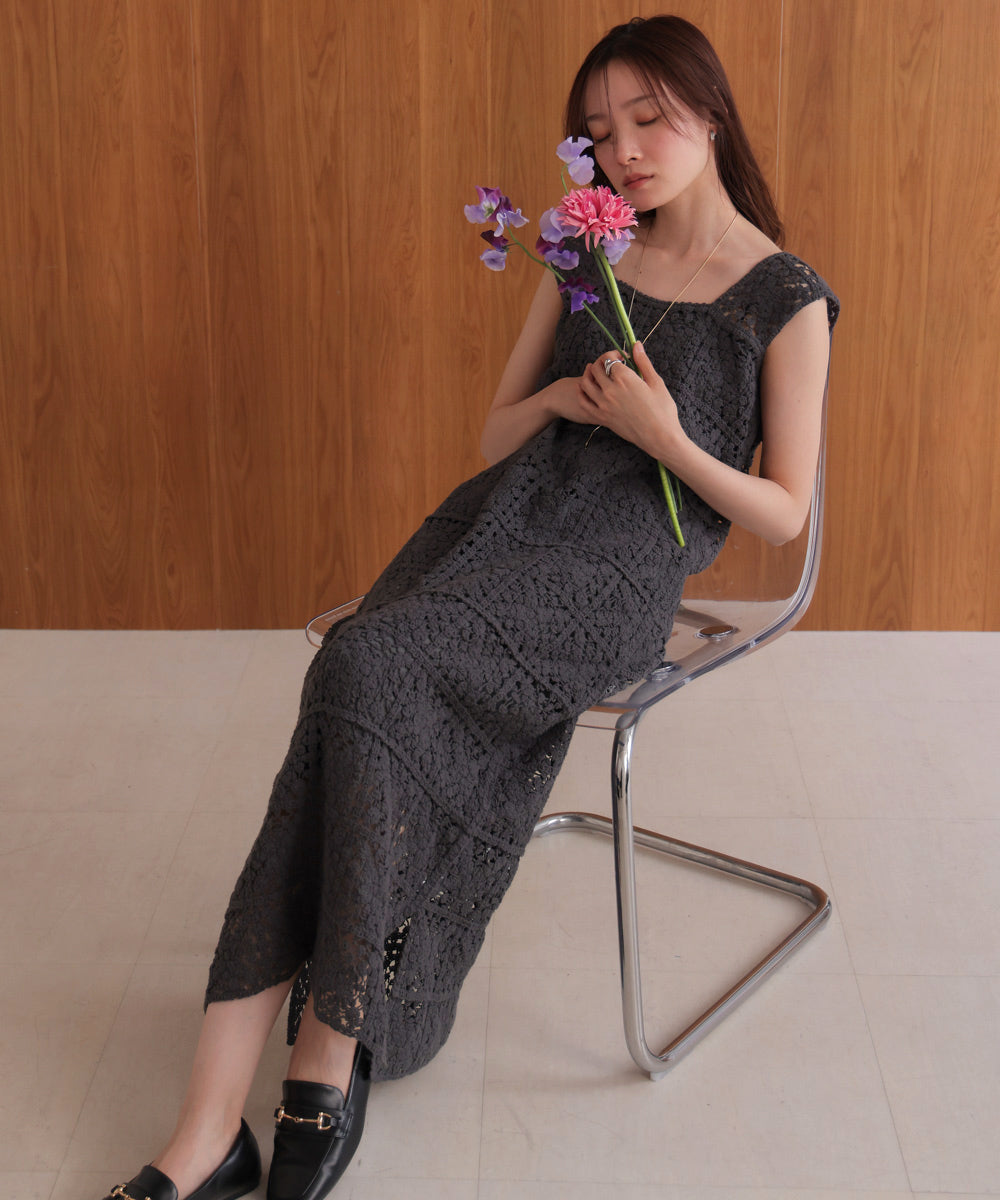 【XS~M 低身長向けサイズあり】クロシェロングワンピース