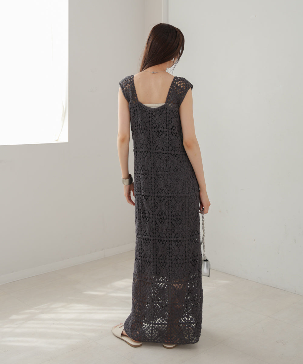 【XS~M 低身長向けサイズあり】クロシェロングワンピース