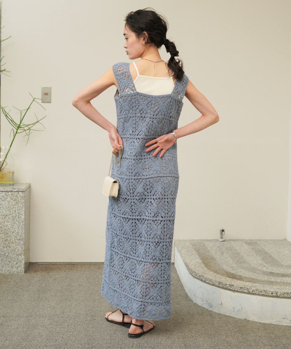 【XS~M 低身長向けサイズあり】クロシェロングワンピース