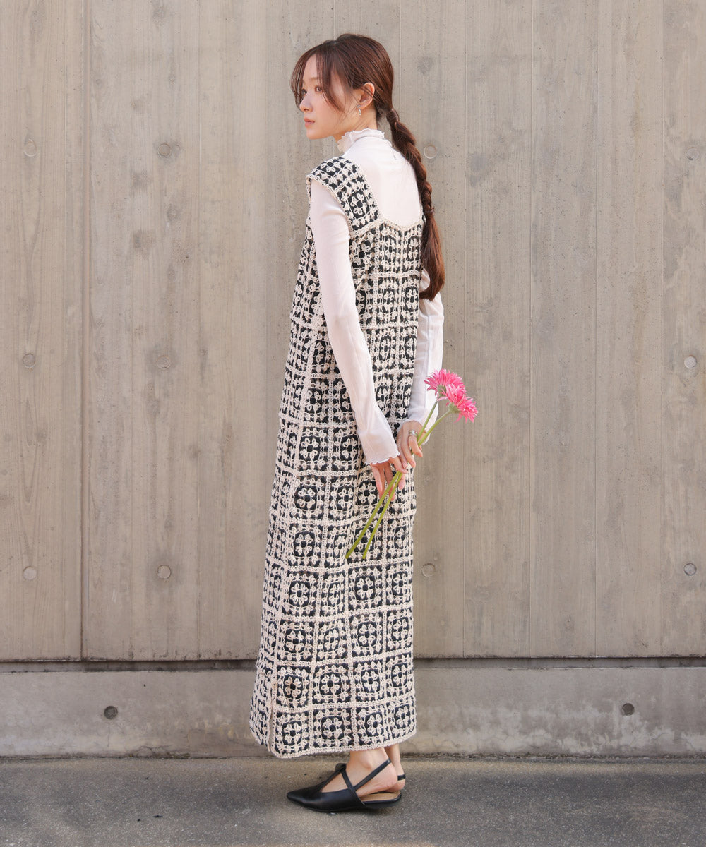 【XS~M 低身長向けサイズあり】クロシェロングワンピース