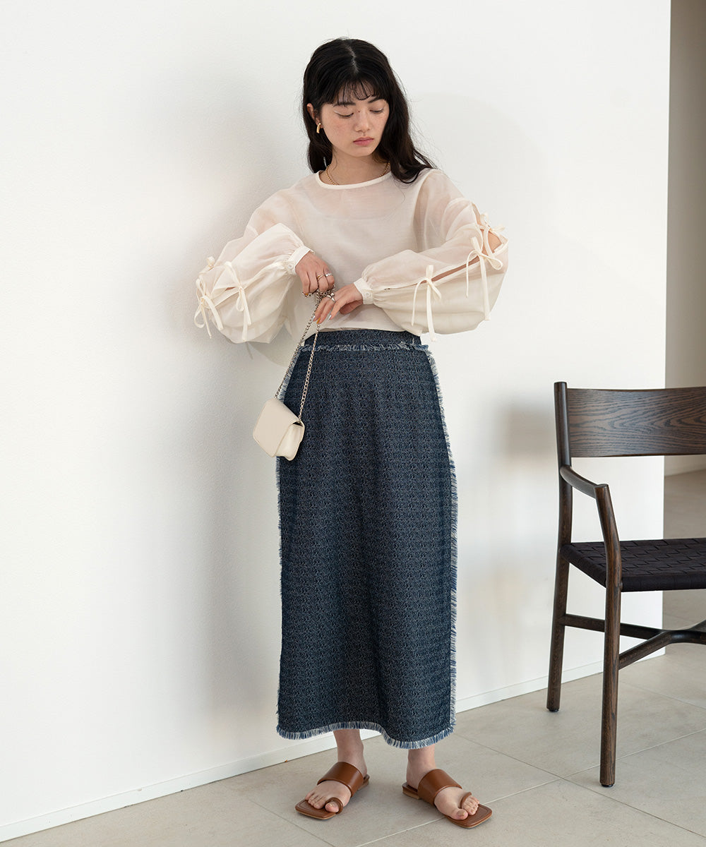 SLEEVE RIBBON SHEER BLOUSE